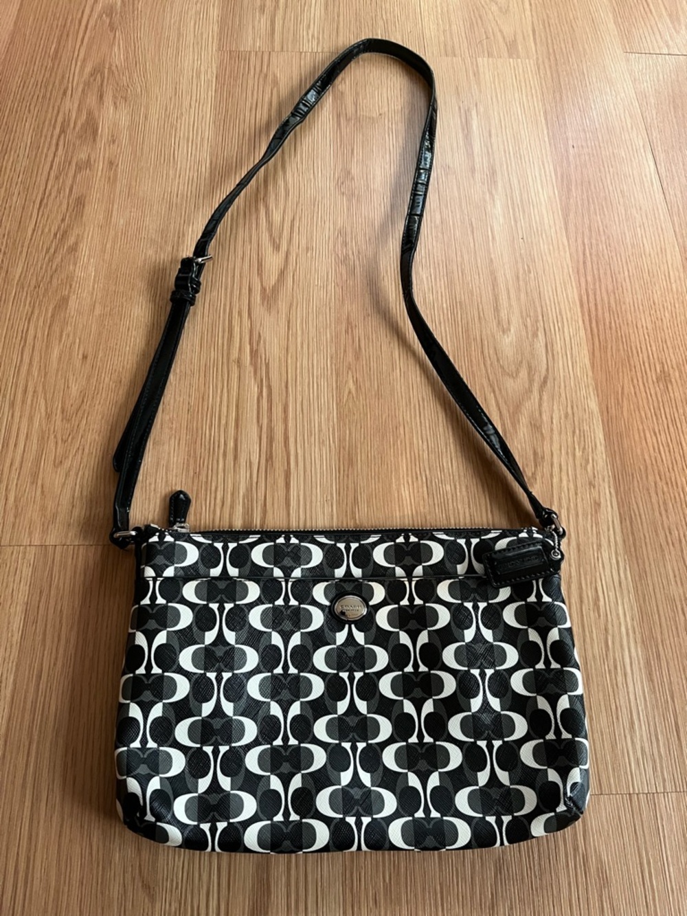 Coach Peyton Black & White Geometric Crossbody Bag with Adjustable Strap